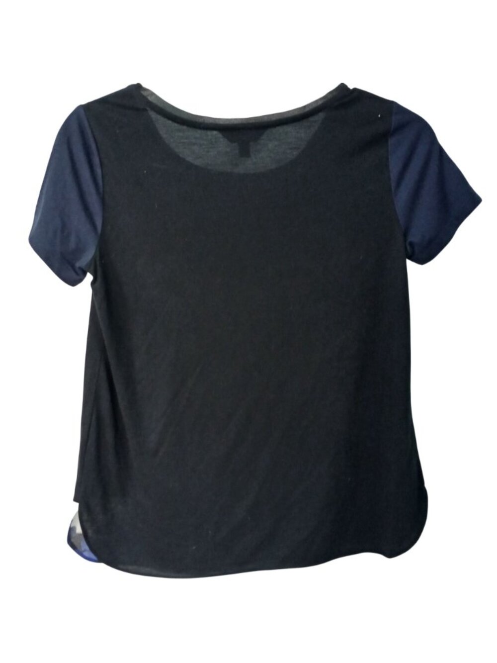 Simply Vera Vera Wang Womens PM Top Navy & Black Floral Hem Short Sleeve #D-42 - Picture 2 of 7